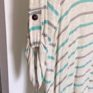 Blu Pepper Women’s Top Size M Green Cream Stripes Light-knit Relaxed Normcore